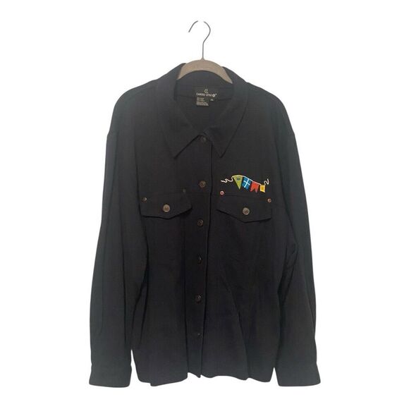 Carole Little Jackets & Blazers - Carole Little embroidered flag long sleeve navy blue jacket size 2X